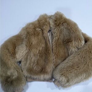 Janie and Jack Tan Faux Fur Trim Coat
